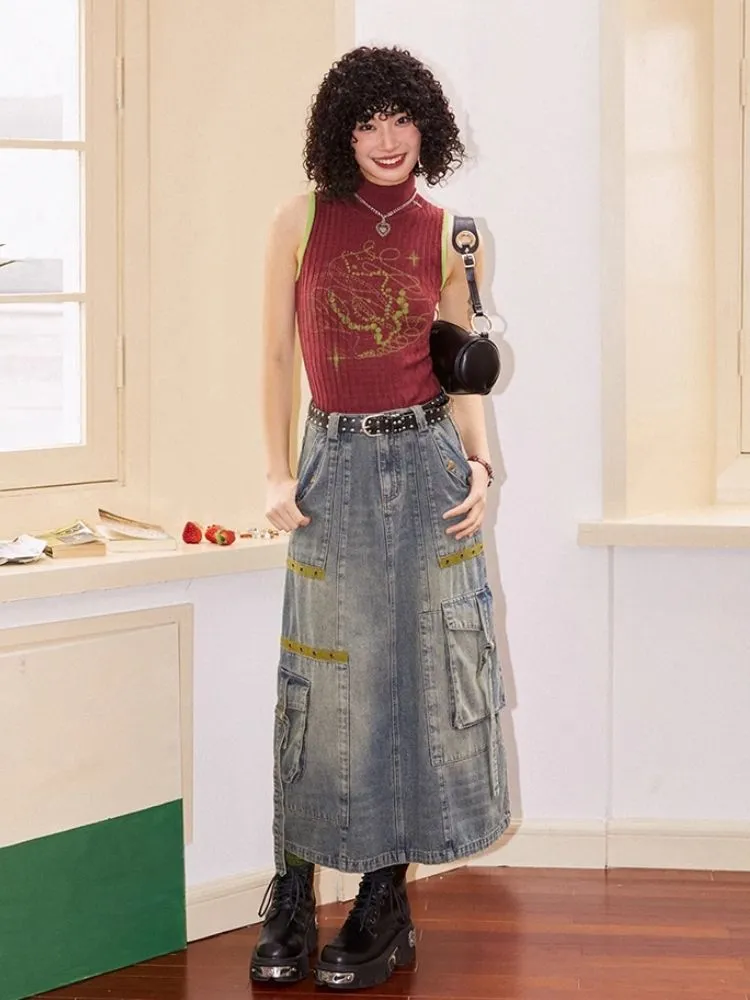 Workwear denim mid-length bustier skirts【s0000007113】