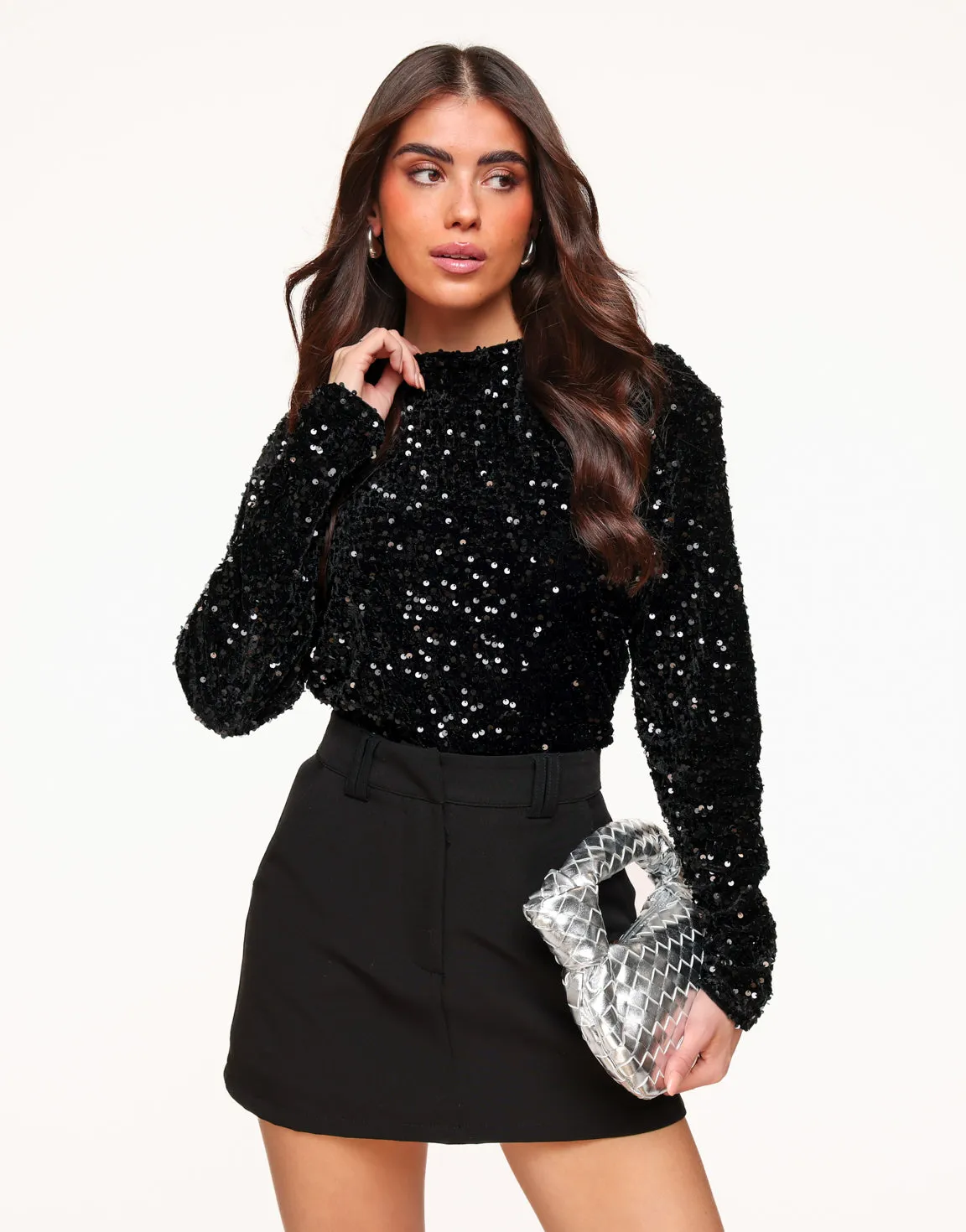 Zwarte Pailletten LS - Top